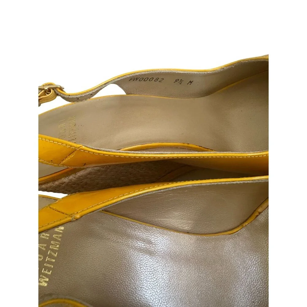 STUART WEITZMAN Yellow Patent Leather Wedges Size 9.5 - Picture 9 of 10